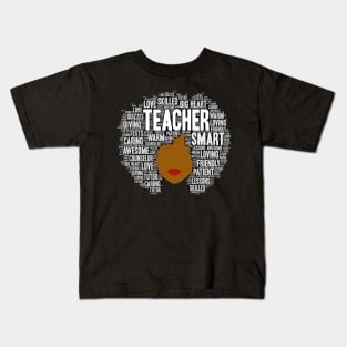 African American Teacher Words in Afro Kids T-Shirt